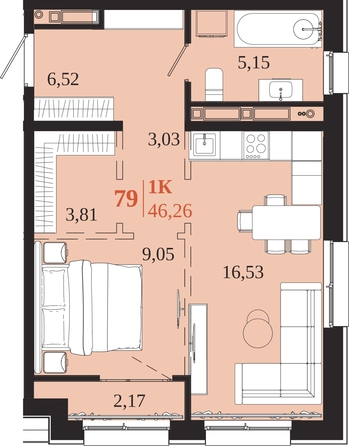 
  Продается 1-комн. квартира 46.26 м², в ЖК 1661. Фото 1.