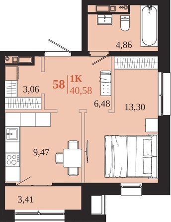 
  Продается 1-комн. квартира 40.58 м², в ЖК 1661. Фото 1.