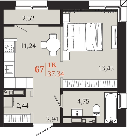 
  Продается 1-комн. квартира 37.34 м², в ЖК 1661. Фото 1.