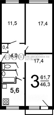 
   Продам 3-комнатную, 61.1 м², Ленинградский пр-кт, 34а

. Фото 2.