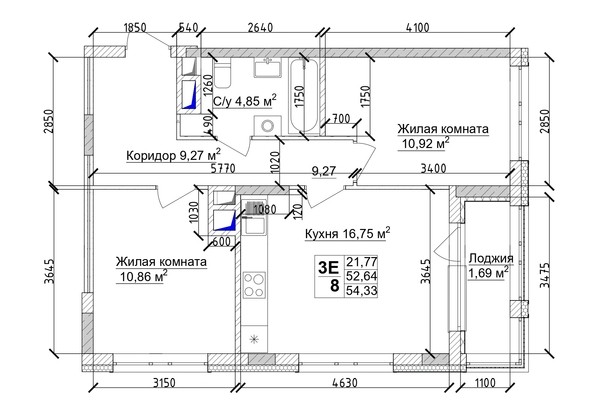 
   Продам 3-комнатную, 55.78 м², 7 высот, дом 6а

. Фото 1.