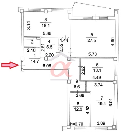 
  Продается 4-комн. квартира, 119 м², Комсомольский пр-кт, д. 11а
. Фото 14.