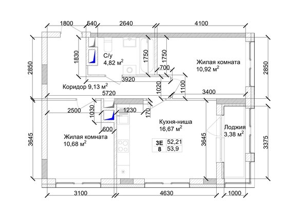 
   Продам 3-комнатную, 55.34 м², 7 высот, дом 9

. Фото 1.