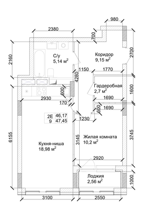 
   Продам 2-комнатную, 49.1 м², 7 высот, дом 9

. Фото 5.