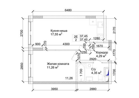 
   Продам 2-комнатную, 38.48 м², 7 высот, дом 9

. Фото 1.