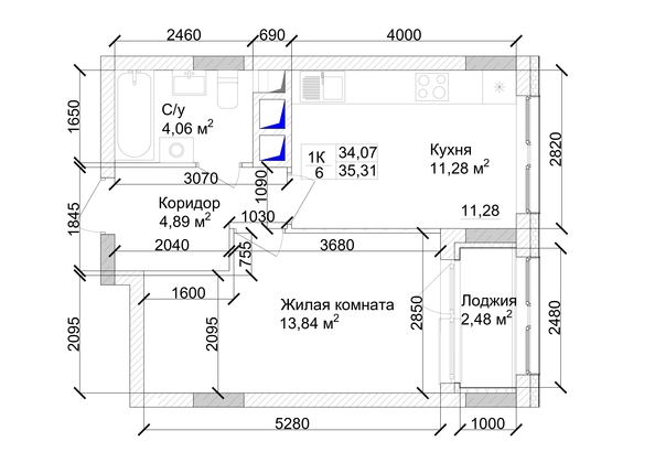 
   Продам 1-комнатную, 36.07 м², 7 высот, дом 9

. Фото 1.