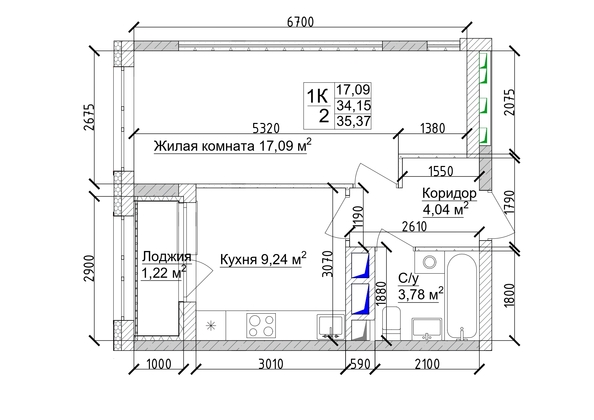 
   Продам 1-комнатную, 36.12 м², 7 высот, дом 6а

. Фото 7.