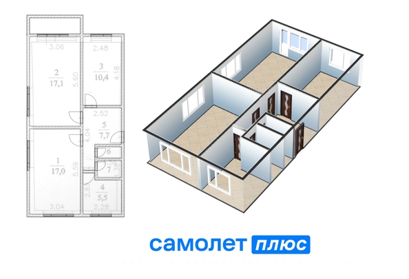 
   Продам 3-комнатную, 60 м², Муромцева ул, 13

. Фото 2.