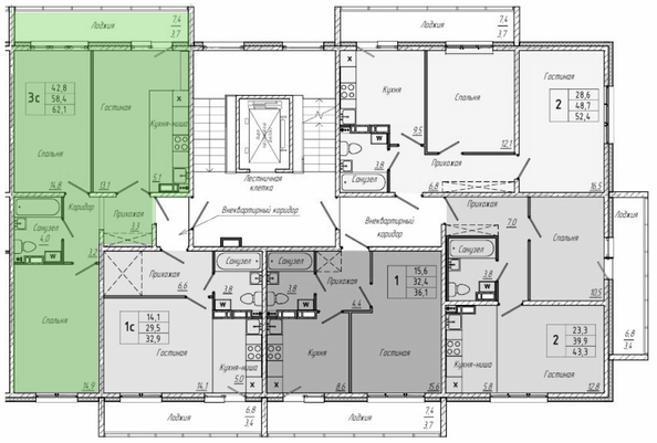 
   Продам 2-комнатную, 62.1 м², Кемерово-Сити, дом 32

. Фото 3.