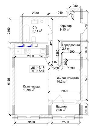 
   Продам 2-комнатную, 49.1 м², 7 высот, дом 9

. Фото 2.