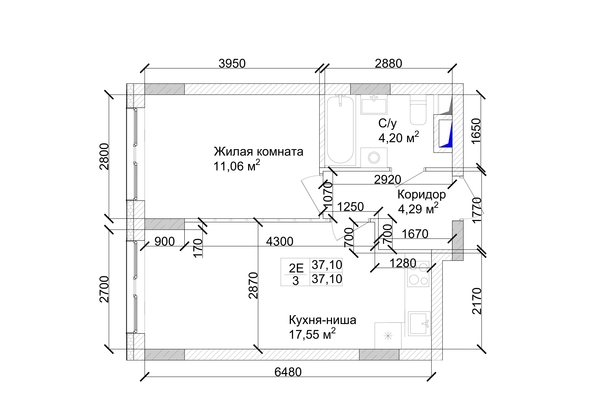 
   Продам 2-комнатную, 38.13 м², 7 высот, дом 9

. Фото 2.