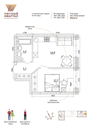 
   Продам 1-комнатную, 33.3 м², Уютный квартал, дом 1

. Фото 12.