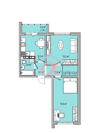 
   Продам 2-комнатную, 55.3 м², Пролетарская ул, 36а

. Фото 9.