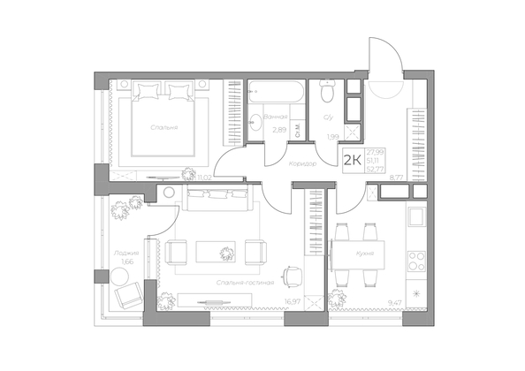 
   Продам 2-комнатную, 54.2 м², 7 высот, дом 6а

. Фото 2.