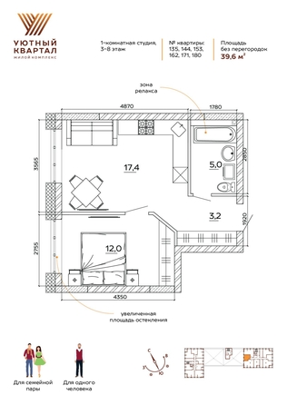 
  Продается 2-комн. квартира, 39.6 м², ЖК Уютный квартал, дом 1
. Фото 5.