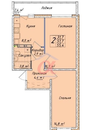 
  Продается 2-комн. квартира, 51.9 м², ЖК Кемерово-Сити, дом 33
. Фото 39.