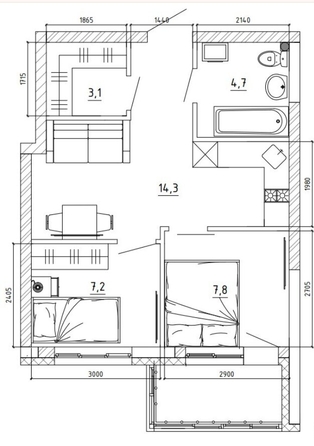 
  Продается 2-комн. квартира, 45.6 м², ЖК Парковый, дом 3 этап 1
. Фото 16.