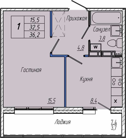 
  Продается 1-комн. квартира 36.2 м², в ЖК Кемерово-Сити, дом 30Б. Фото 1.