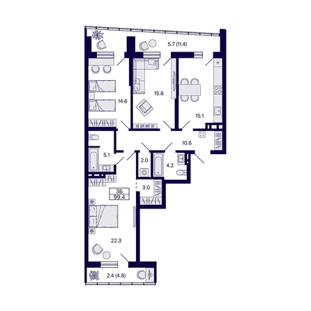 
  Продается 3-комн. квартира, 100.6 м², ЖК Grando (Грандо)
. Фото 1.