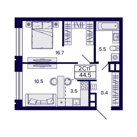 
  Продается 2-комн. квартира, 44.5 м², ЖК Citatum (Цитатум)
. Фото 1.