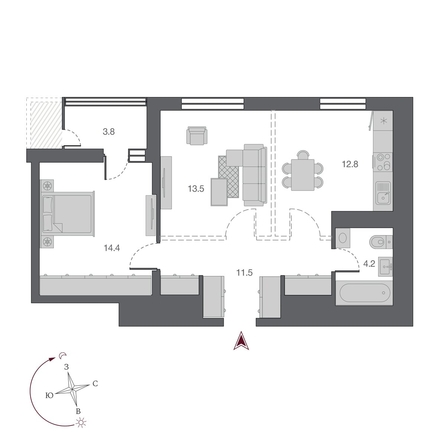 
  Продается 2-комн. квартира, 60.2 м², ЖК Беринг, дом 2
. Фото 1.