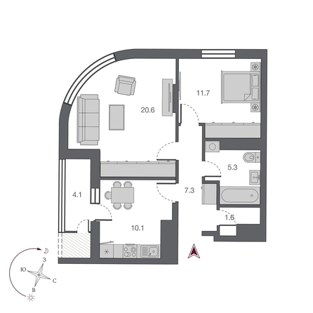 
   Продам 2-комнатную, 56.6 м², Беринг, дом 2

. Фото 1.