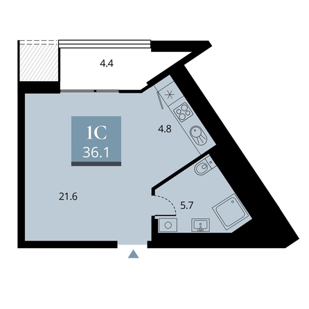 
  Продается студия, 36.1 м², ЖК Беринг, дом 2
. Фото 3.