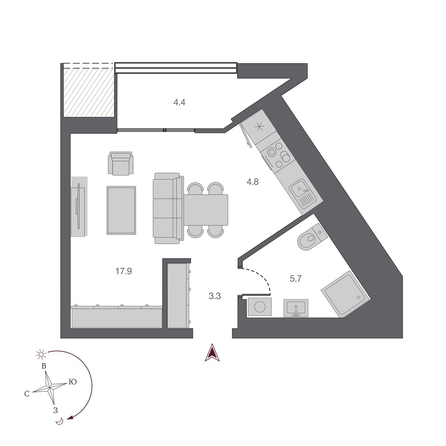
  Продается студия, 36.5 м², ЖК Беринг, дом 2
. Фото 1.