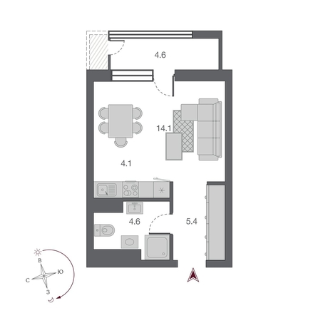 
   Продам студию, 28.2 м², Беринг, дом 2

. Фото 1.