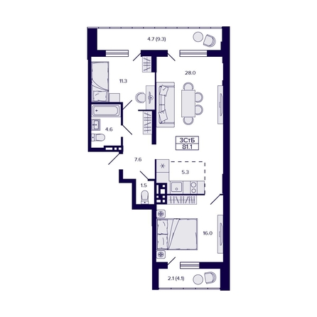 
   Продам 3-комнатную, 81.1 м², Коминтерна ул

. Фото 1.