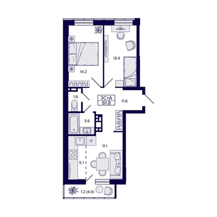 
   Продам 3-комнатную, 61.8 м², Коминтерна ул

. Фото 1.
