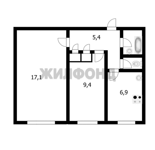 
   Продам 2-комнатную, 42.9 м², Чемская ул, 2

. Фото 1.