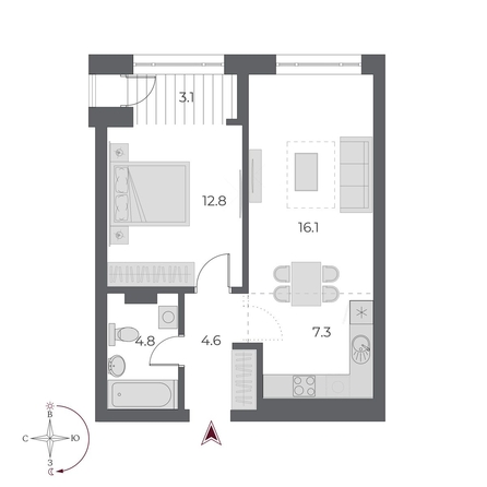 
   Продам 2-комнатную, 48.5 м², ОСКАР, дом 1

. Фото 1.