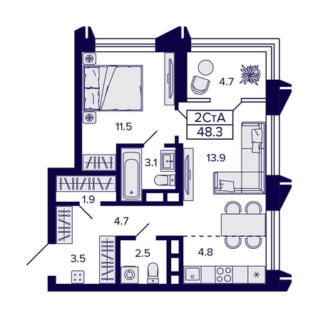 
  Продается 2-комн. квартира, 48.3 м², ЖК Citatum (Цитатум)
. Фото 3.