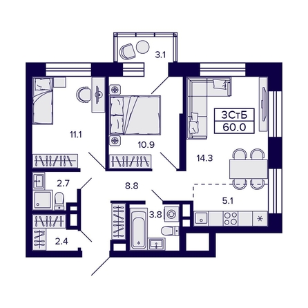 
  Продается 3-комн. квартира, 60 м², ЖК Citatum (Цитатум)
. Фото 2.