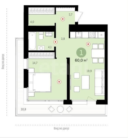 
  Сдам в аренду 2-комнатную квартиру, 50.4 м², Новосибирск

. Фото 11.