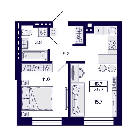 
  Продается 1-комн. квартира, 35.7 м², ЖК Сподвижники
. Фото 1.