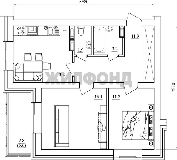 
  Продается 2-комн. квартира, 57.7 м², ЖК Речкуновский, дом 10
. Фото 34.