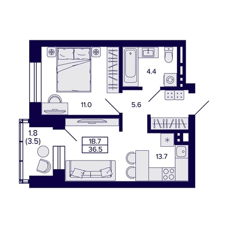 
  Продается 1-комн. квартира, 36.5 м², ЖК Сподвижники
. Фото 1.