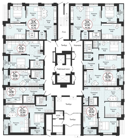 
  Продается 3-комн. квартира, 72.1 м², ЖК Одоевский, дом 3
. Фото 1.