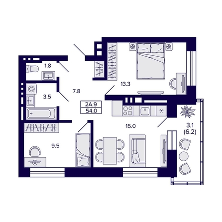 
  Продается 2-комн. квартира, 54 м², ЖК Сподвижники
. Фото 1.