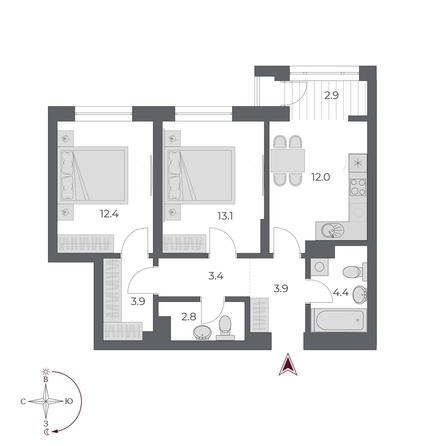 
  Продается 2-комн. квартира, 58.8 м², ЖК ОСКАР, дом 2
. Фото 1.