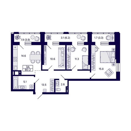 
  Продается 3-комн. квартира, 80.2 м², ЖК Grando (Грандо)
. Фото 1.