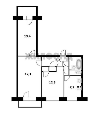 
  Продается 3-комн. квартира, 59.7 м², Крылова ул, д. 45
. Фото 2.
