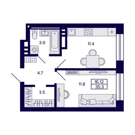 
  Продается 1-комн. квартира, 35.3 м², ЖК Сподвижники
. Фото 1.