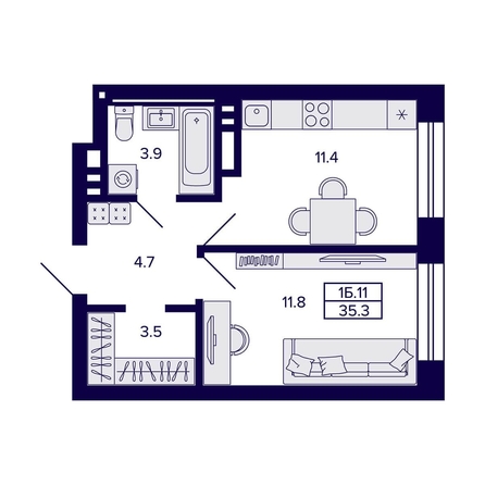 
  Продается 1-комн. квартира, 35.3 м², ЖК Сподвижники
. Фото 2.