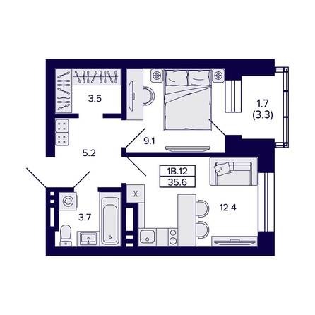 
  Продается 1-комн. квартира, 35.6 м², ЖК Сподвижники
. Фото 1.