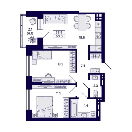 
  Продается 2-комн. квартира, 60 м², ЖК Сподвижники
. Фото 1.