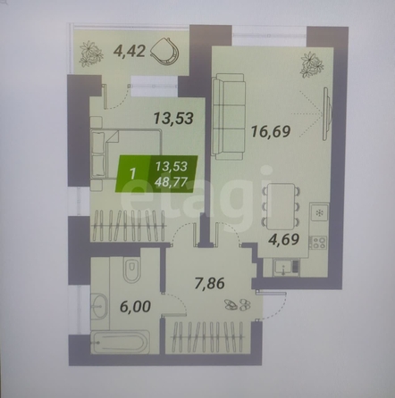 
  Продается 1-комн. квартира, 49 м², ЖК Бирюзовая жемчужина-2
. Фото 16.