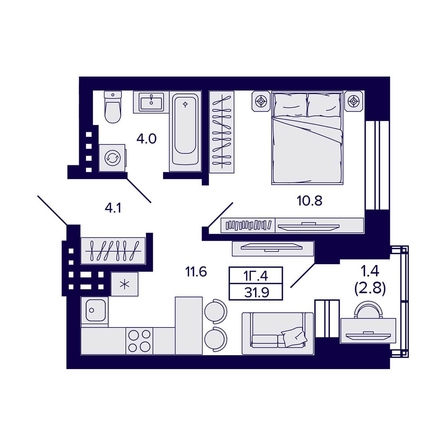 
  Продается 1-комн. квартира, 31.9 м², ЖК Сподвижники
. Фото 1.